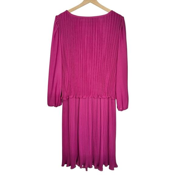 Vintage 80s Discoveries Unlimited Pleated Dress Purple Bow Secretary L XL - Picture 2 of 8